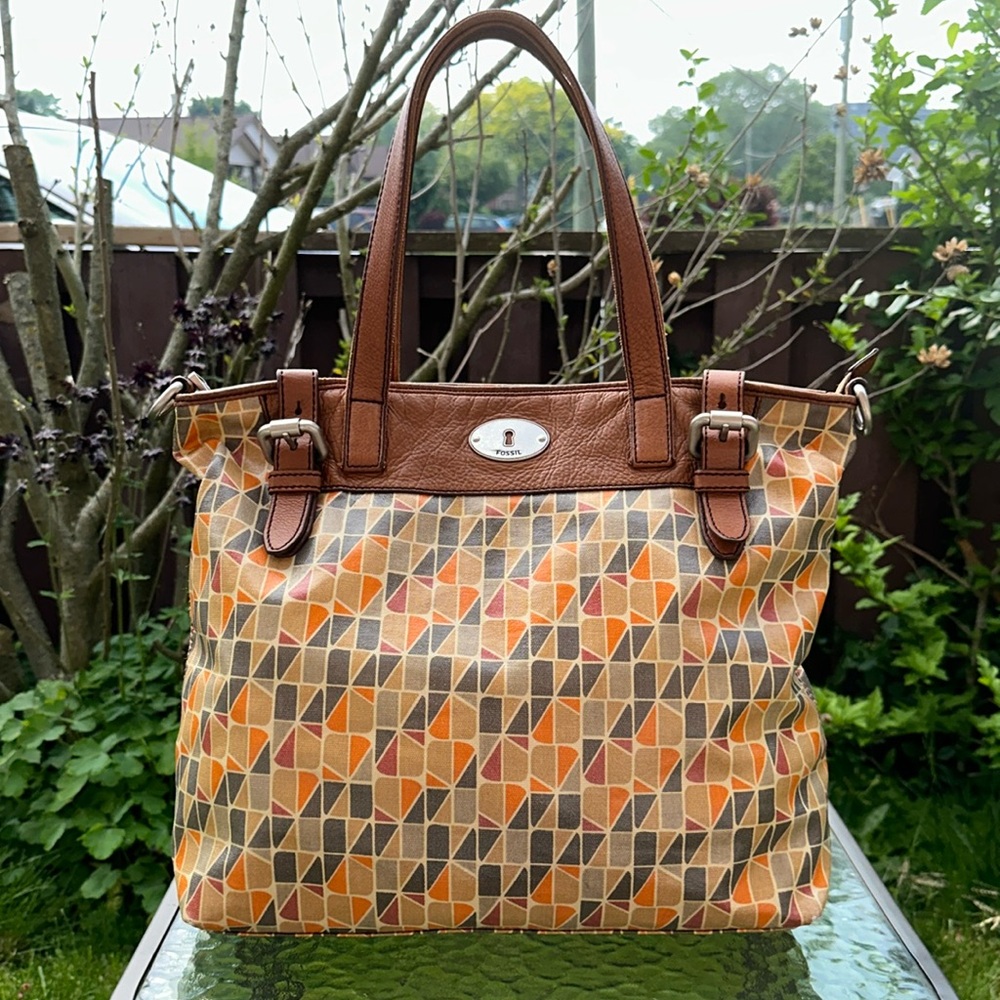 Fossil Key-Per Coated Canvas and Leather Bag